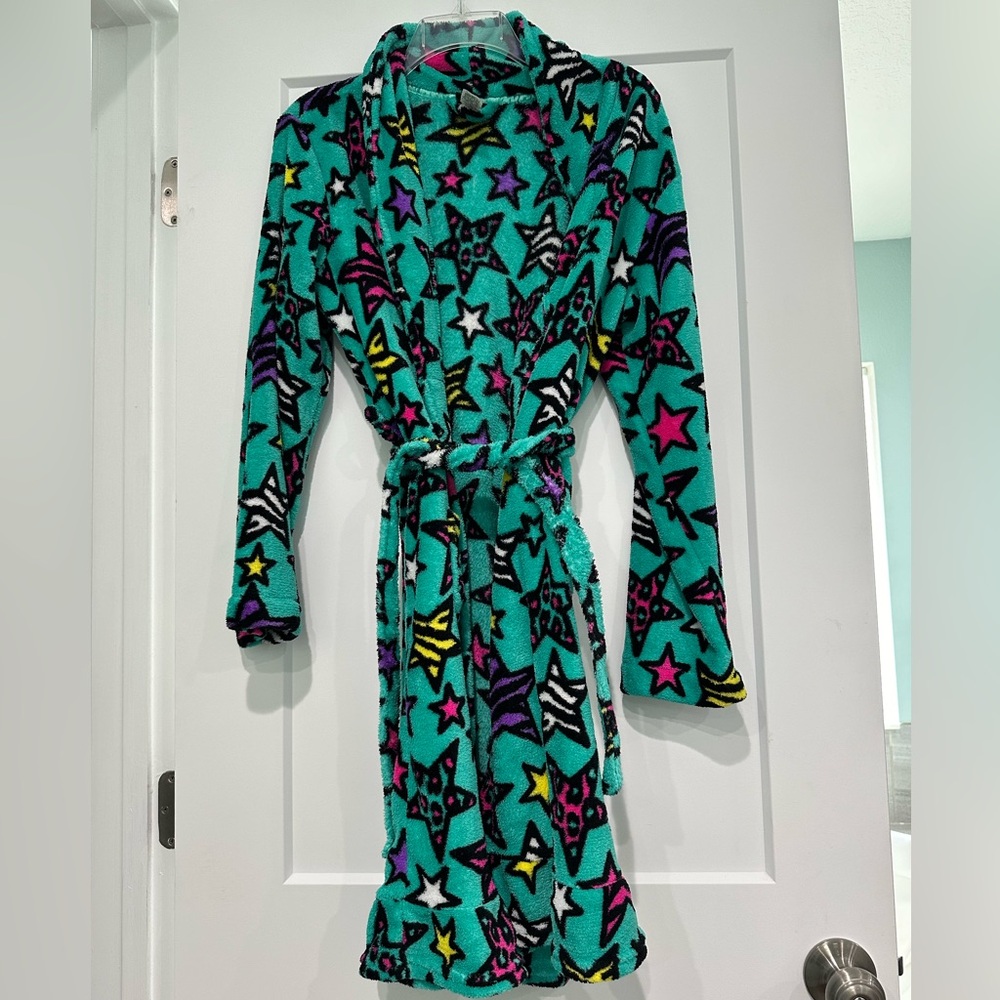 Joe Boxer Teal Star Print Fleece Junior XL(14/16) Robe